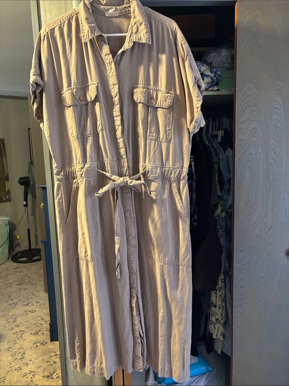 a.n.a Khaki Midi Shirt Dress Button Down Safari